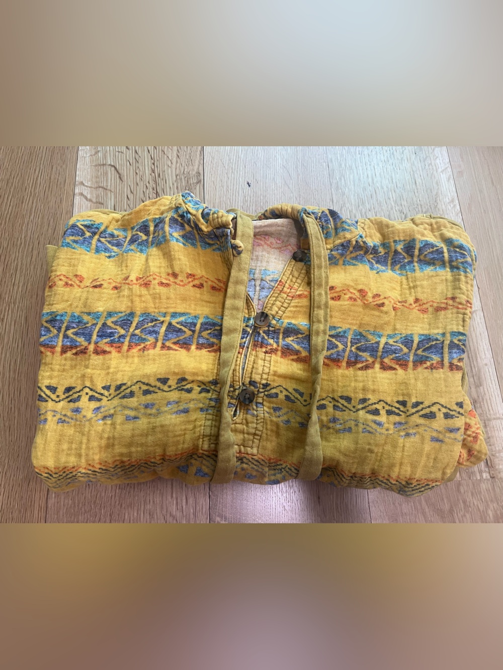 Urban Outfitters Boho Yellow Patterned Cotton Henly Hoodie